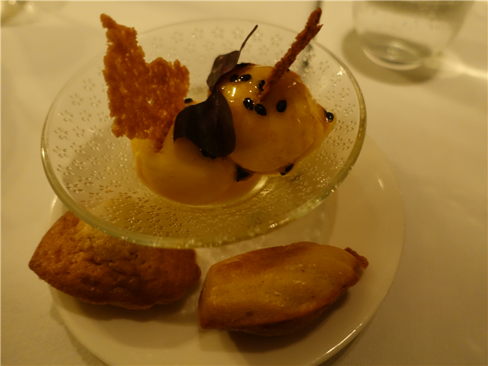 passion fruit sorbet with Madeleines